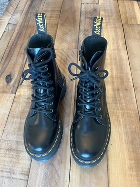 Dr Martens Jadon Black Polished Smooth Leather Platform lace Up Boots Size US L6